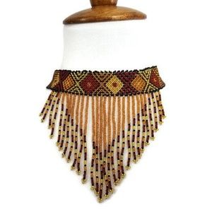 Traditional African Beaded Necklace, V-Shapped - image 1